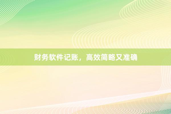 财务软件记账，高效简略又准确